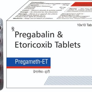 Pregameth-ET Tablets containing Pregabalin 75 mg PR and Etoricoxib 60 mg for neuropathic pain relief and inflammation management.
