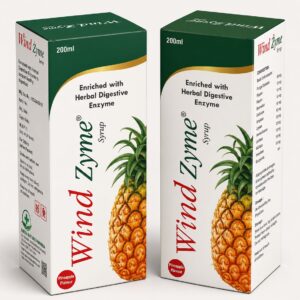 Wind Zyme Syrup 200ml herbal digestive enzyme syrup with Fungal Diastase, Papain, Pepsin and Bromelain for digestive support and relief from bloating.