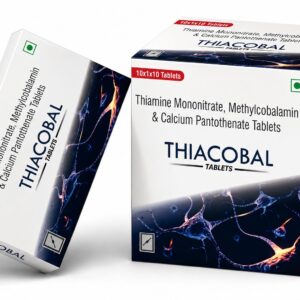 Thiacobal Tablets containing Thiamine Mononitrate, Methylcobalamin and Calcium Pantothenate for nerve health and vitamin B-complex supplementation.